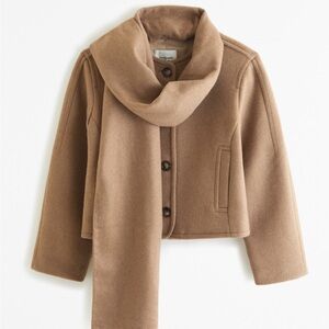 Removable scarf double cloth wool blend jacket